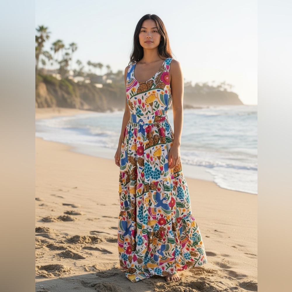 LA DoubleJ Pellicano dinner dress silk‎ Floral Maxi size medium